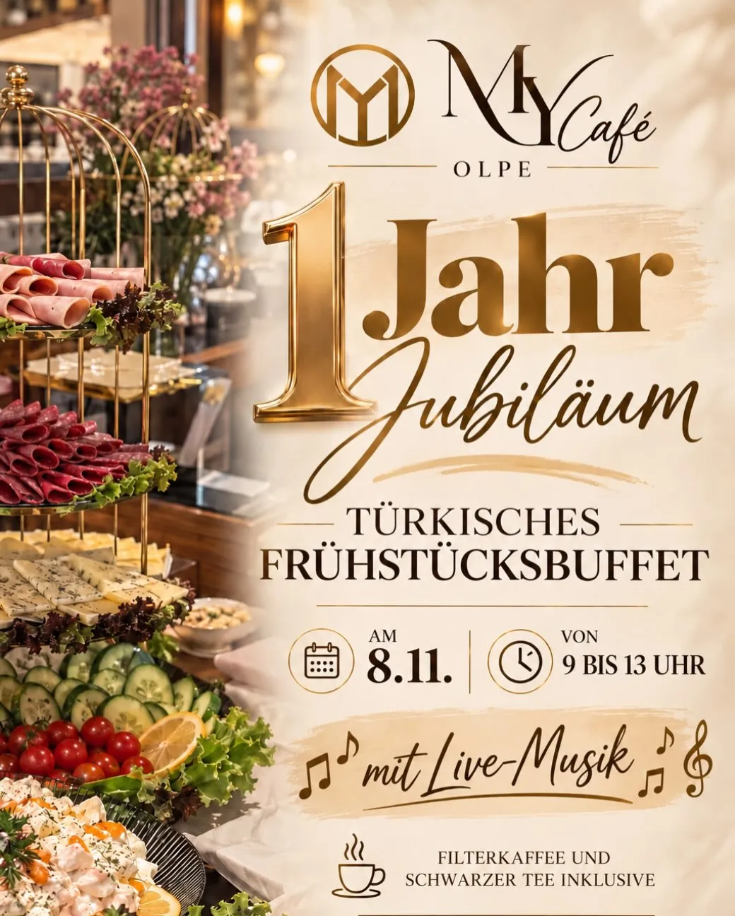 Flyer für 1 Jahr Jubiläum, 9–13 Uhr in Olpe am 8. November 2026