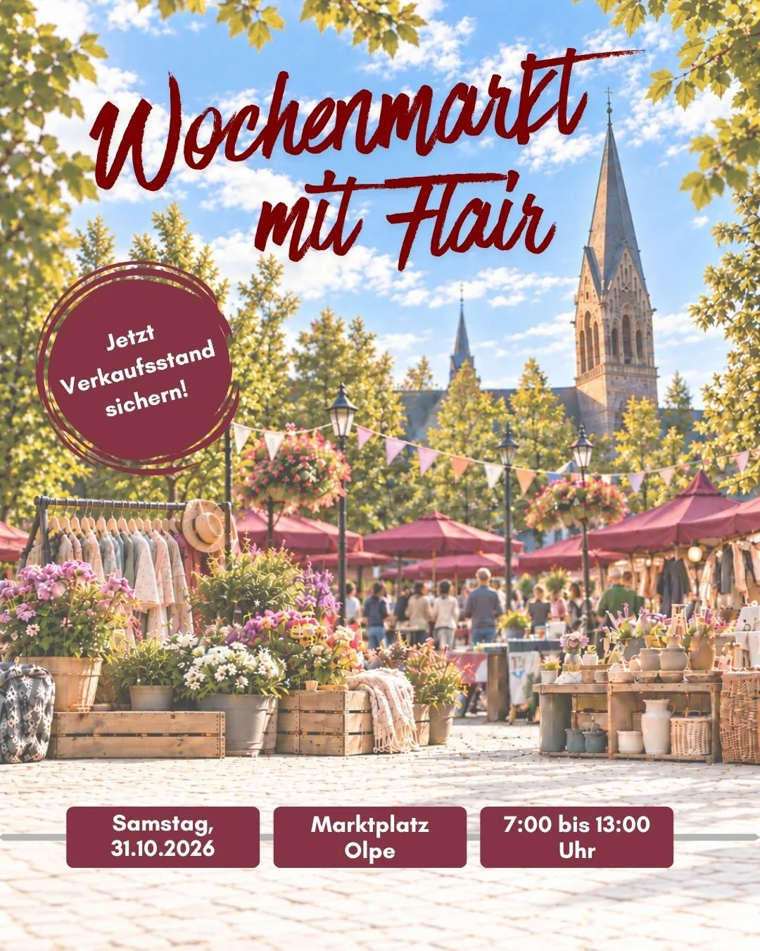 Flyer für Wochenmarkt mit Flair, 7–13 Uhr in Olpe am 31. Oktober 2026